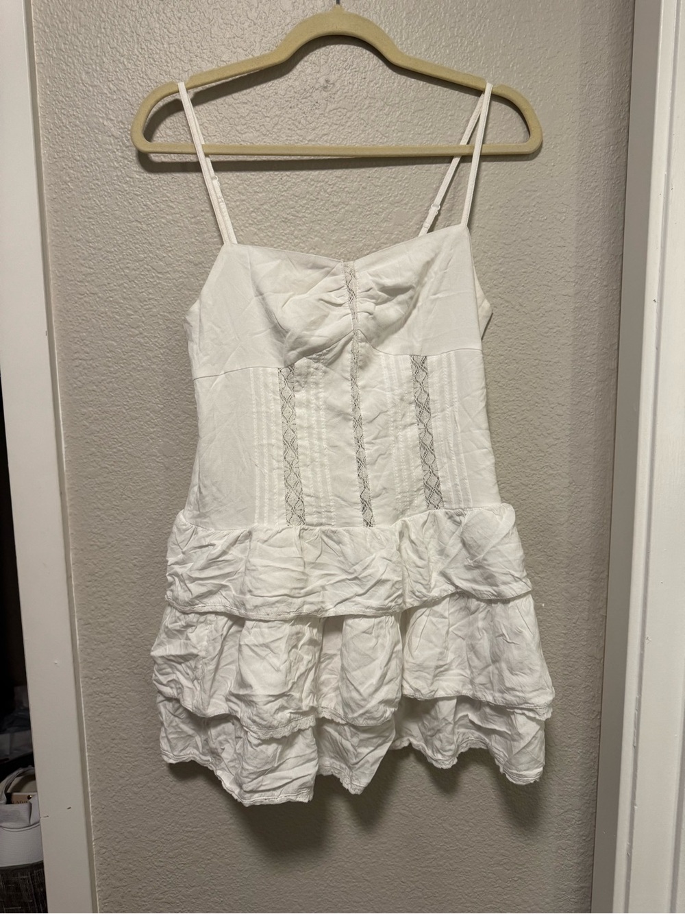 American Eagle Outfitters White Spaghetti Strap Ruffle Mini Dress